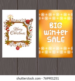 Set of beautiful cards with Christmas and Christmas motifs in gold tones.