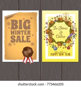 Set of beautiful cards with Christmas and Christmas motifs in gold tones.