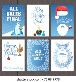 Set of beautiful cards with Christmas and New Year theme in blue tones.