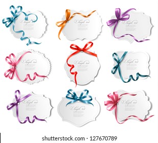 Set of beautiful cards with colorful gift bows with ribbons Vector