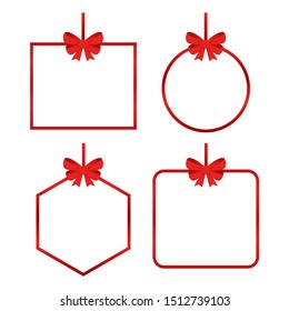 Set of beautiful cards with red gift bows with ribbons Vector