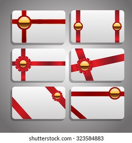Set of beautiful cards with red gift bows with ribbons Vector eps 10