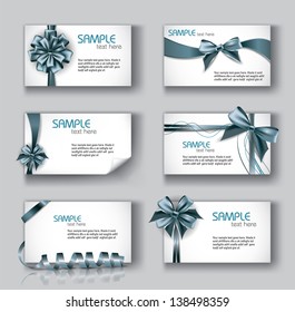 Set of Beautiful Cards With Silver Gift Bows And Ribbons.