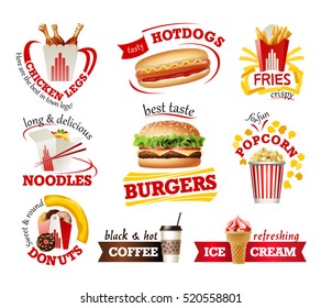 Set beautiful cartoon icons of fast food