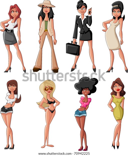 Set Beautiful Cartoon Women Stock Vector (Royalty Free) 70942225