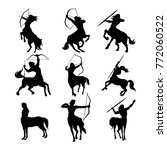Set of beautiful centaur icon in black color. Vector illustration in flat style isolated on a light background useful for logo, sign, emblem or symbol graphic design. Mythical creatures collection.