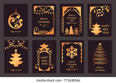 set of beautiful christmas cards. golden silhouette. new year.vector illustration.