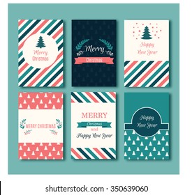 Set of beautiful Christmas greeting cards. Made in vector vintage style. 