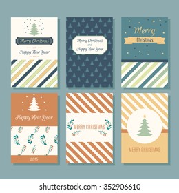 Set of beautiful Christmas greeting cards. Made in vector vintage style. 