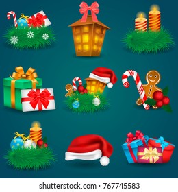 Set of beautiful Christmas icons. Holiday decorations