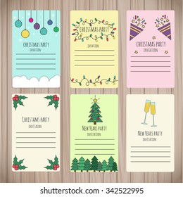 Set of beautiful Christmas and New Years invitation cards. Made in vector. All elements isolated in background and easy to use.