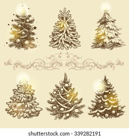 Set of beautiful Christmas ornaments. To create holiday cards, backgrounds, ornaments and decoration.