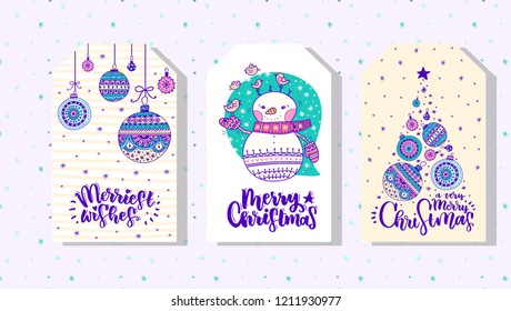 Set of beautiful christmas tags with christmas decorations