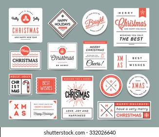 Set of beautiful Christmas themed labels and greeting cards, vector illustration