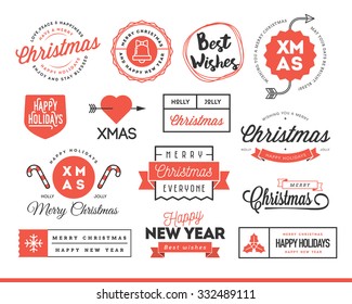 Set of beautiful Christmas themed labels, badges and logos, vector illustration 