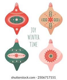 a set of beautiful Christmas tree decorations in retro style