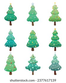 Set of beautiful Christmas trees on white background