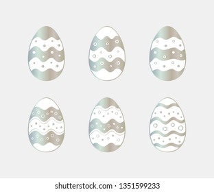 Set of beautiful chrome Easter egg icons. Vector illustration