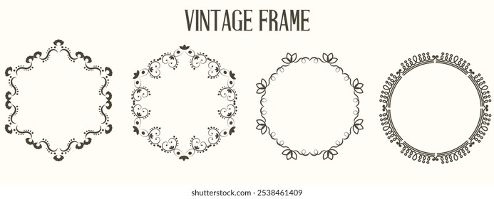 Set of beautiful circle Vintage Frame isolated white. Floral round Vintage Frames template design collection. Vector illustration can used social media stories highlights design. EPS 10