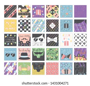 set with Beautiful collection with mustache, beard, air ballon, hat, crown, bow tie, line,gift box, sunglasses and flowers for father's day  design template