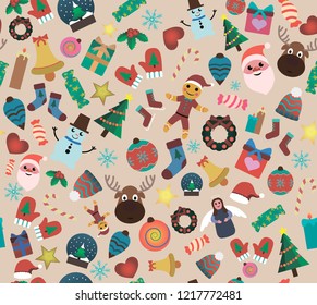 Set of beautiful color vector illustration icon doodles arranged in a seamless pattern.