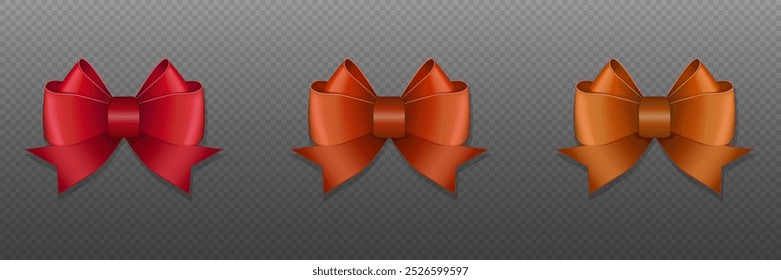 A set of beautiful colored bows. On a transparent background. Vector illustration