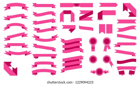 Set of Beautiful Colored Pink Ribbons. Elements for your design vector illustration