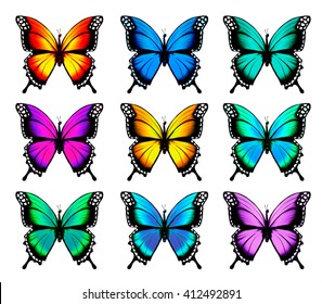 Set of beautiful colorful butterflies. Vector.