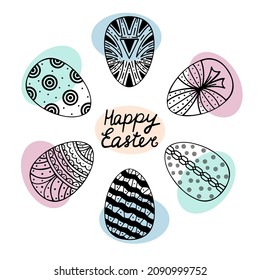 Set of beautiful colorful doodle easter eggs on white background for any kind of design.