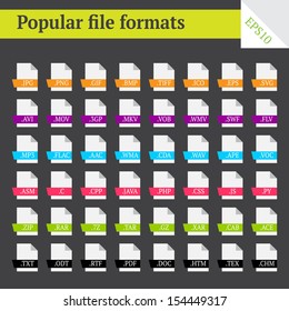 Set of beautiful colorful flat icons with popular file formats