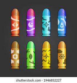 Set of Beautiful colorful and patterns bullets isolated vector illustration on gray background