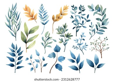 Set of beautiful colorful watercolor vector branches