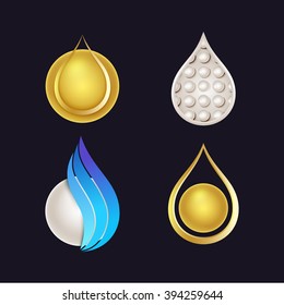 Set of Beautiful Cosmetics Logos. Vector Shiny Drops for Cream, Serum or Gel Packaging Design.