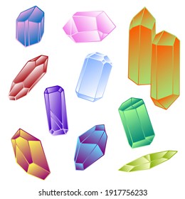 Set of beautiful Crystals and Gemstones. Magic semiprecious stones collection. Esoteric vector illustration.