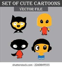 Set of beautiful and cute cartoons design vector file