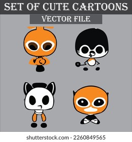 Set of beautiful and cute cartoons design vector file