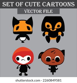 Set of beautiful and cute cartoons design vector file