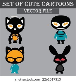 Set of beautiful and cute cartoons design vector file
