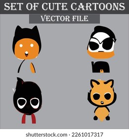 Set of beautiful and cute cartoons design vector file