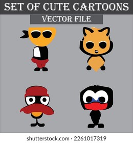 Set of beautiful and cute cartoons design vector file