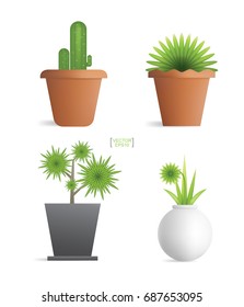 Set of beautiful decoration plant in flower pot. Vector illustration natural object idea for interior design and decoration.