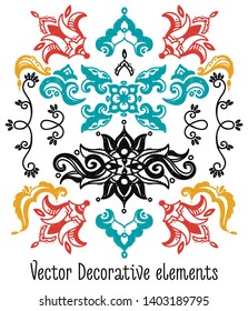 set of beautiful decorative elements in sketch style, vector illustration