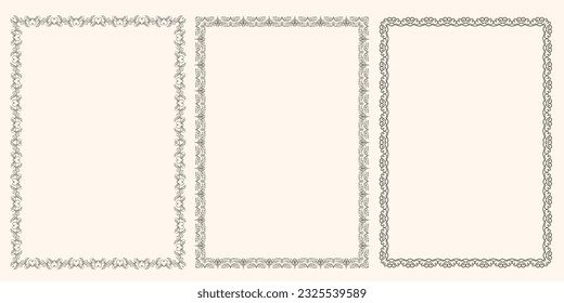 Set of beautiful decorative frames. Beautiful frames with ornaments for documents, wedding invitations, certificates.