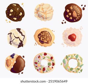 A set of beautiful and delicious cookies. Bakery. Cartoon style. White background, isolate.
