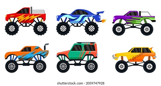 Set of beautiful design on offroad car on white background,  vector illustration
