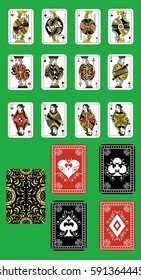 set of beautiful designer playing cards of all suits.

