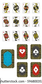 set of beautiful designer playing cards of all suits.