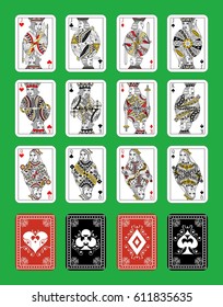 set of beautiful designer playing cards of all suits.
