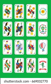 set of beautiful designer spanish playing cards of all suits.