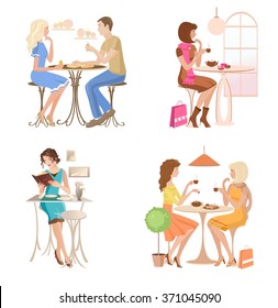 Set of beautiful detailed people at the cafe. Vector illustration